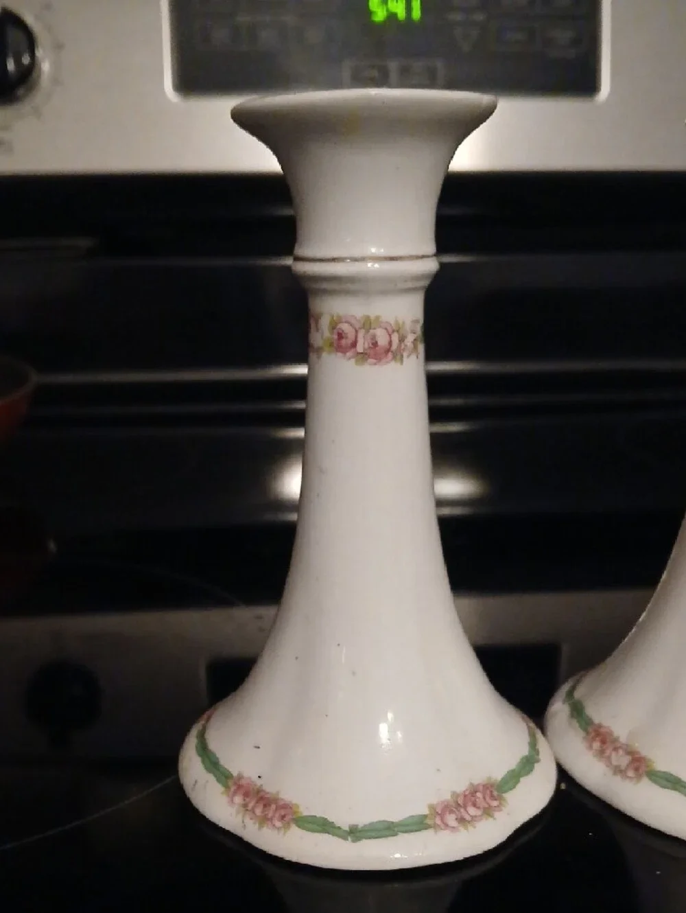 Vintage Limoge Porcelain White Floral Candlestick Pair - Limoge - Picture 2 of 2